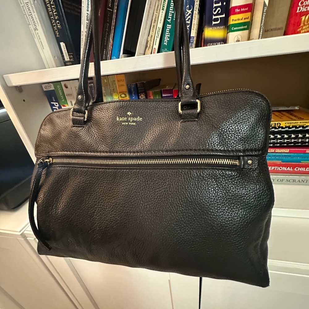kate spade Black Pebbled Leather Laptop Tote with Front Zip Pocket - Picture 3 of 11